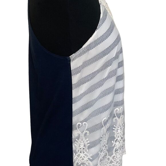 XHILARATION Woman's Racer back Tank Size M Navy Blue with Lace Overlay Front - Picture 12 of 12